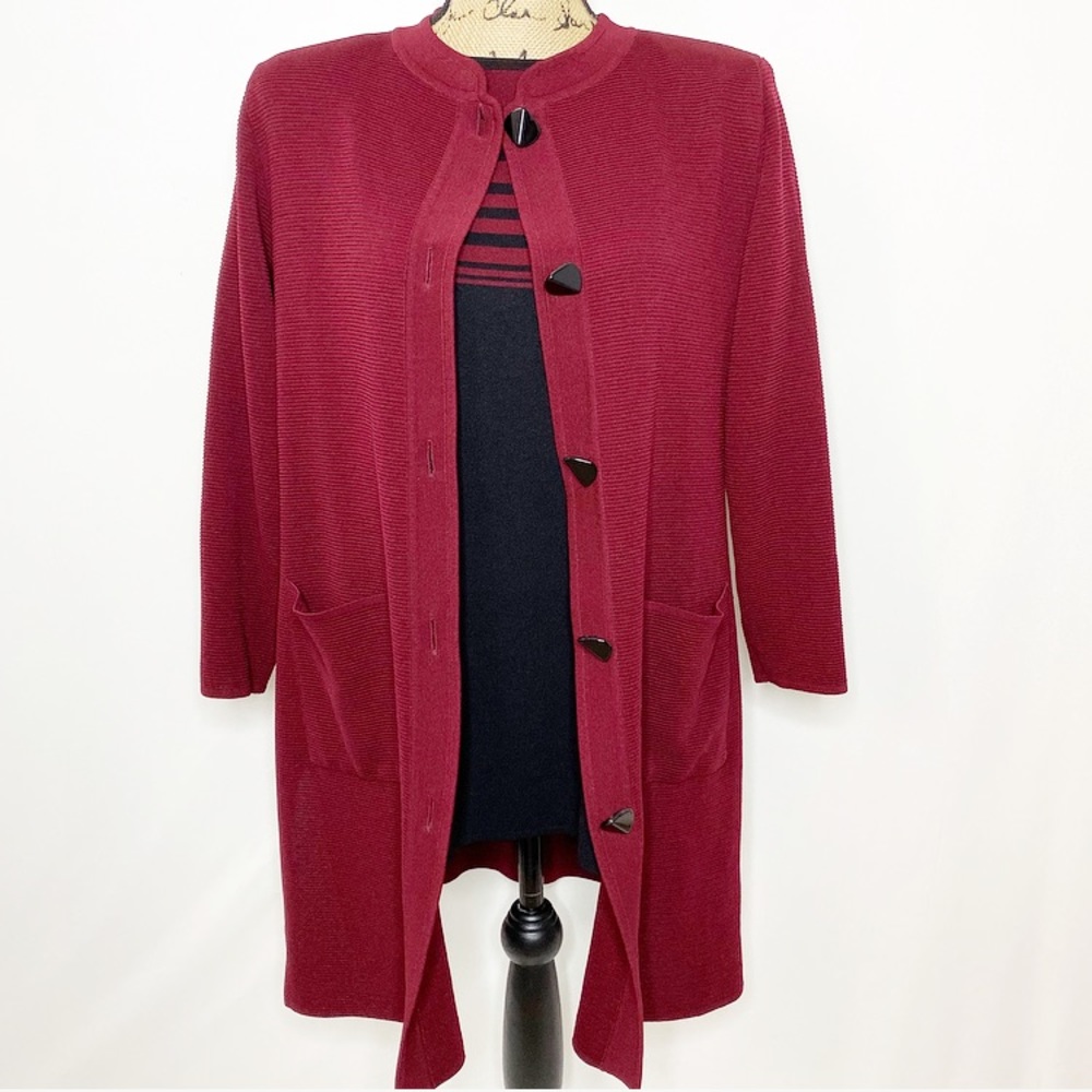Exclusively Misook Maroon Knit Cardigan Shirt Set - Picture 1 of 8